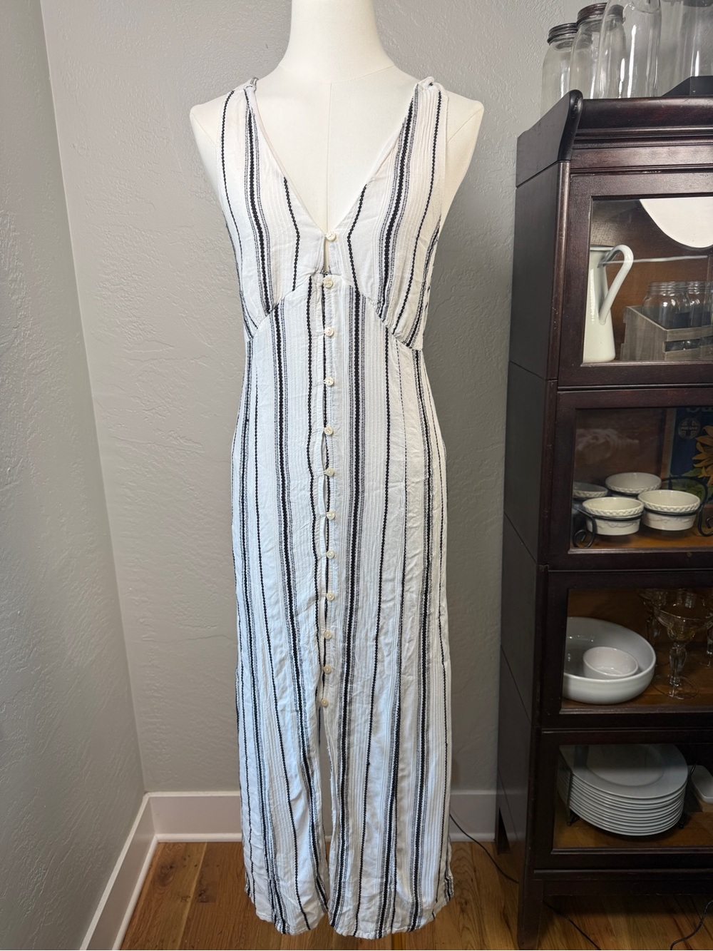 LASCANA Black & White Striped Button Front Maxi Dress US 6